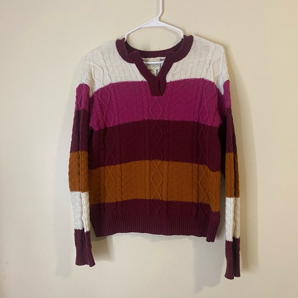 St. John's Bay Sweaters - St. John’s Bay pink white brown  Striped Women's Sweater cotton blend
